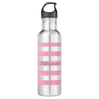 Personalized Pink Striped Water Bottle