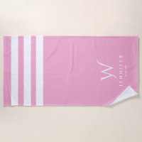 Personalized pink stripes Beach Towel