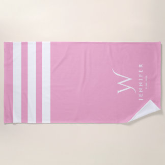 Personalized pink stripes Beach Towel
