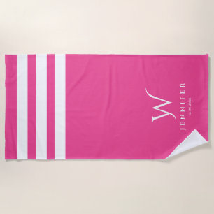 Personalized pink stripes Beach Towel