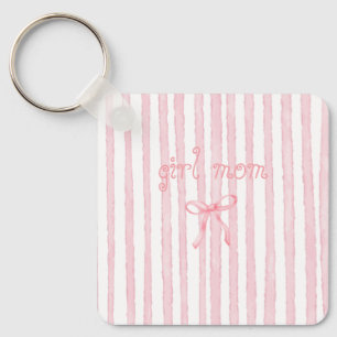 Personalized Pink Stripes Coquette Custom Text Keychain
