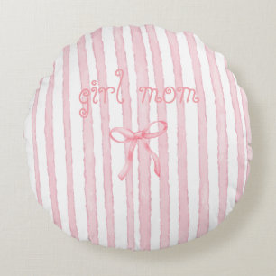 Personalized Pink Stripes Coquette Custom Text Round Pillow