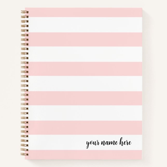 Personalized Pink Stripes Dot Notebook (Front)