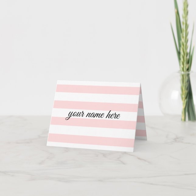 Personalized Pink Stripes Folded Notecards (Front)