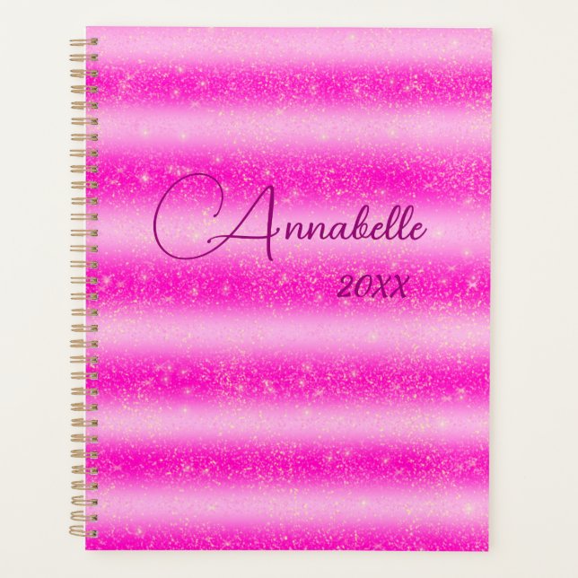 Personalized pink stripes glitter planner (Front)