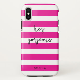 Personalized Pink Stripes Hey Gorgeous Case-Mate iPhone Case
