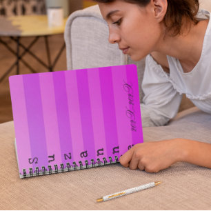 Personalized Pink Stripes Name School Year Notebook