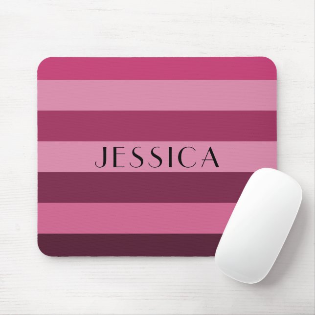 Personalized Pink Stripes Pattern Name Print Mouse Pad (With Mouse)
