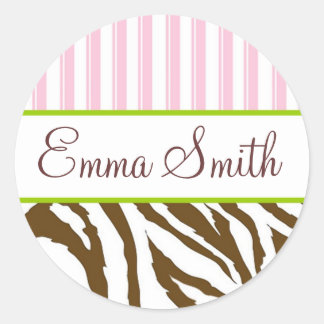 Personalized Pink Stripes & Zebra Stripes Stickers