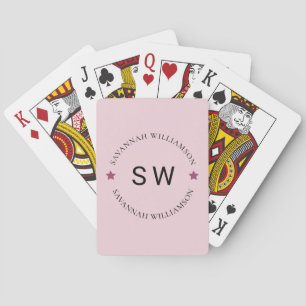 personalized pink stylish monogram playing cards