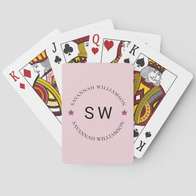 personalized pink stylish monogram playing cards (Back)