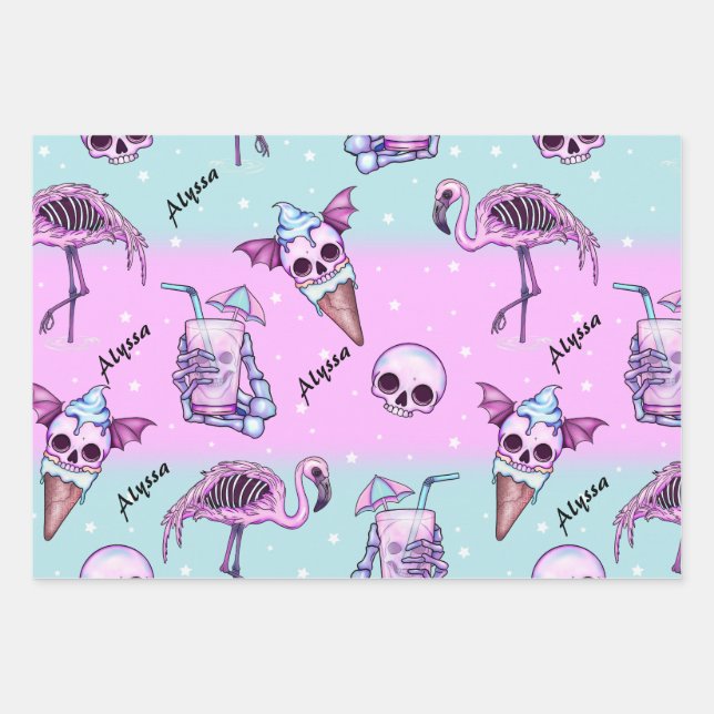 Personalized Pink Summer/Beach Goth  Wrapping Paper Sheet (Front)