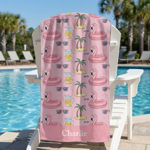 Personalized Pink Summer Vibes Beach Towel