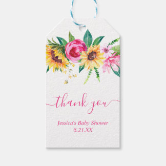 Personalized Pink Sunflower Baby Shower Favours Gift Tags