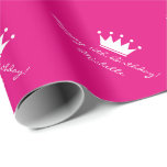 Personalized pink sweet 16 Birthday wrapping paper<br><div class="desc">Personalized neon pink sweet 16 sixteen Birthday wrapping paper. Custom 16th Bday gift wrap with stylish script typography and cute princess crown. Elegant design with name of teen girl. Customizable background colour. Cute girly pattern for girls sixteenth birthday party celebration. Personalize for daughter,  cousin,  sister,  stepsister,  girlfriend etc.</div>