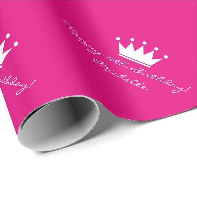 Personalized pink sweet 16 Birthday wrapping paper (Roll Corner)