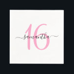 Personalized Pink Sweet 16 Napkin<br><div class="desc">Minimalist pink number 16 for her Sweet Sixteen birthday.
Change the colours or number to another milestone birthday. 
Create your own girly name paper napkins birthday decor.</div>