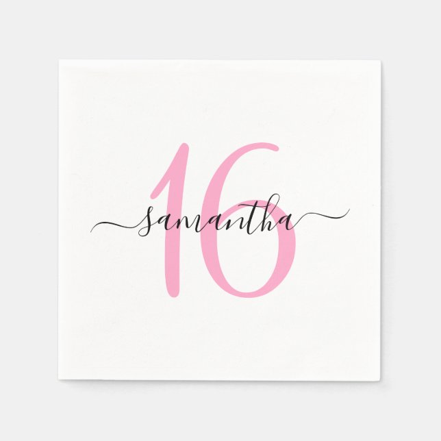 Personalized Pink Sweet 16 Napkin (Front)