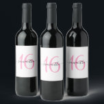 Personalized Pink Sweet 16 Wine Label<br><div class="desc">Minimalist pink number 16 for her Sweet Sixteen birthday.
Change the colours or number to another milestone birthday. 
Create your own girly name birthday sparkling apple cider labels.</div>