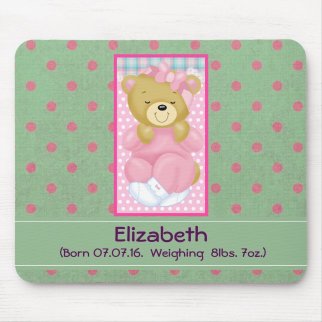 Personalized Pink Teddy Bear Baby Keepsake Mouse Pad (Front)