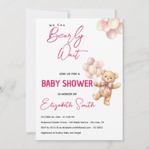 Personalized Pink Teddy Bear Baby Shower  Invitation