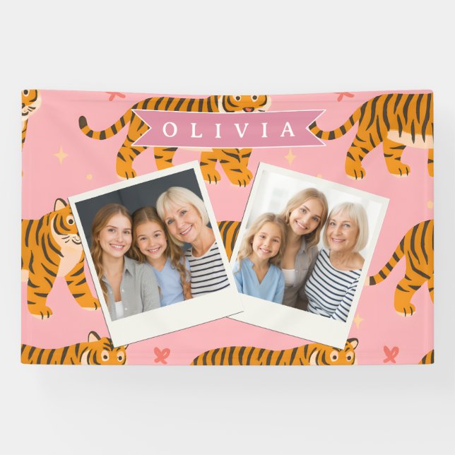 Personalized Pink Tiger Chic Edgy Fun Aesthetic Banner (Horizontal)