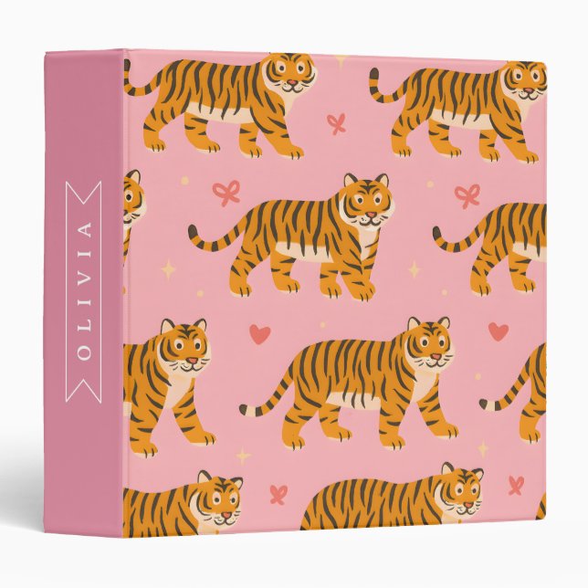 Personalized Pink Tiger Chic Edgy Fun Aesthetic Binder (Front/Spine)