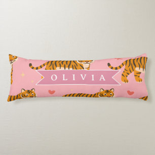 Personalized Pink Tiger Chic Edgy Fun Aesthetic Body Pillow