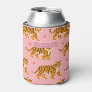 Personalized Pink Tiger Chic Edgy Fun Aesthetic Can Cooler