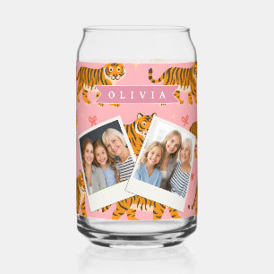 Personalized Pink Tiger Chic Edgy Fun Aesthetic Can Glass