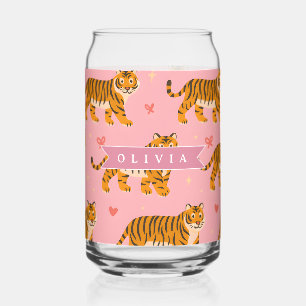 Personalized Pink Tiger Chic Edgy Fun Aesthetic Can Glass