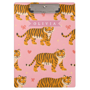 Personalized Pink Tiger Chic Edgy Fun Aesthetic Clipboard