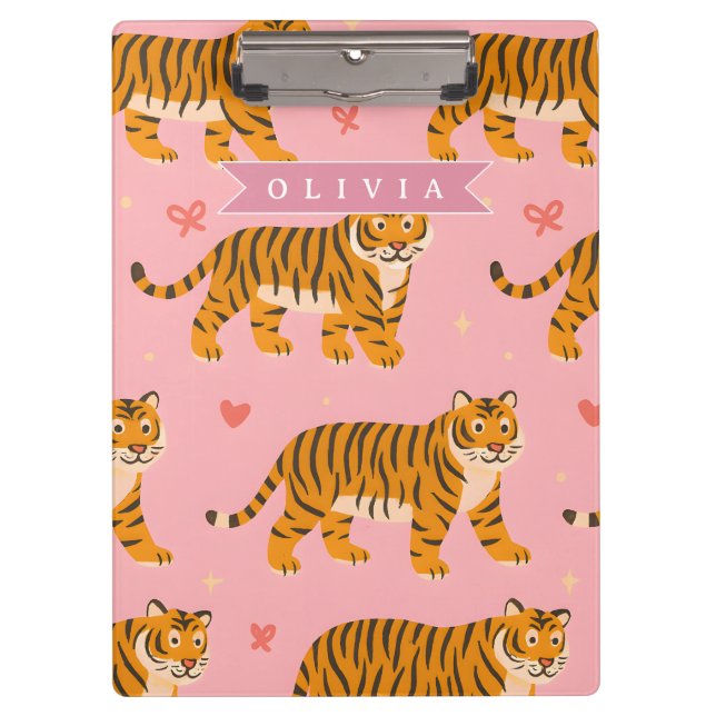 Personalized Pink Tiger Chic Edgy Fun Aesthetic Clipboard (Front)