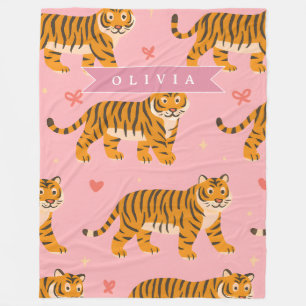 Personalized Pink Tiger Chic Edgy Fun Aesthetic Fleece Blanket