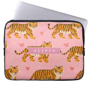 Personalized Pink Tiger Chic Edgy Fun Aesthetic Laptop Sleeve