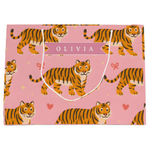 Personalized Pink Tiger Chic Edgy Fun Aesthetic Large Gift Bag