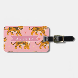 Personalized Pink Tiger Chic Edgy Fun Aesthetic Luggage Tag
