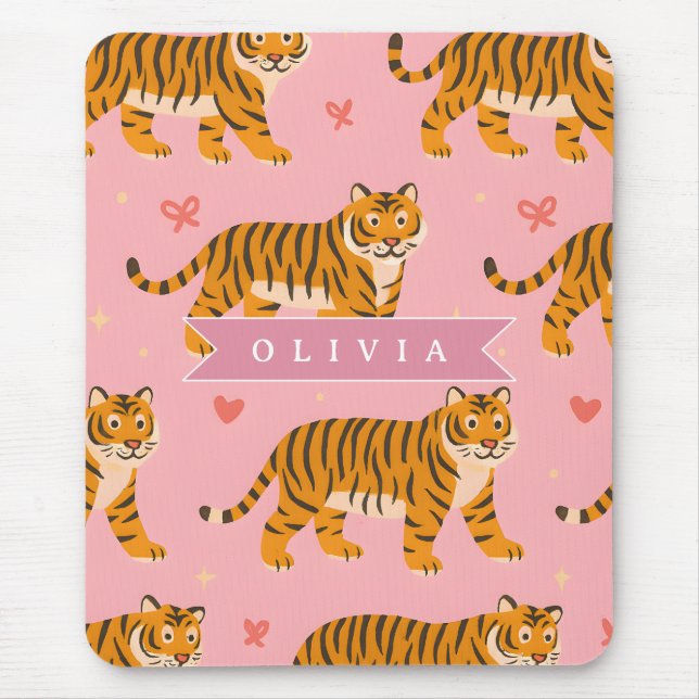 Personalized Pink Tiger Chic Edgy Fun Aesthetic Mouse Pad (Front)