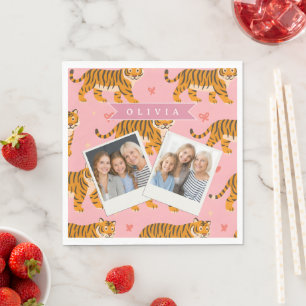 Personalized Pink Tiger Chic Edgy Fun Aesthetic Napkin