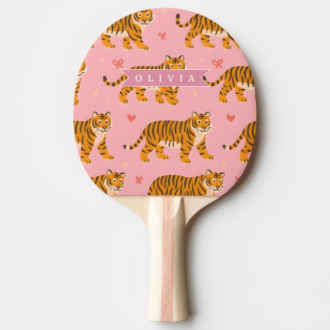Personalized Pink Tiger Chic Edgy Fun Aesthetic Ping Pong Paddle (Front)