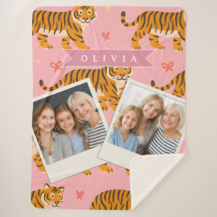Personalized Pink Tiger Chic Edgy Fun Aesthetic Sherpa Blanket