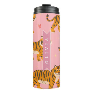 Personalized Pink Tiger Chic Edgy Fun Aesthetic Thermal Tumbler