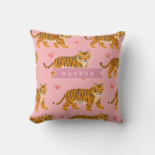 Personalized Pink Tiger Chic Edgy Fun Aesthetic Throw Pillow