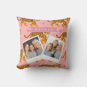 Personalized Pink Tiger Chic Edgy Fun Aesthetic Throw Pillow