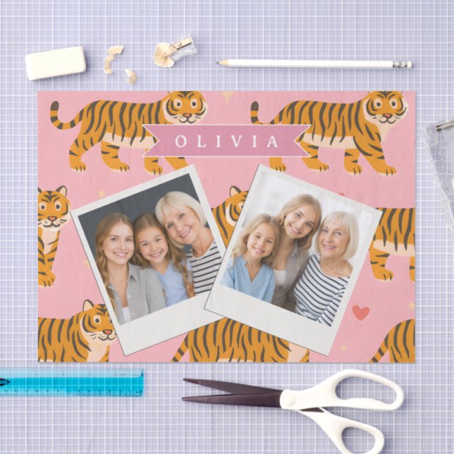 Personalized Pink Tiger Chic Edgy Fun Aesthetic Tissue Paper (Craft)