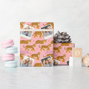 Personalized Pink Tiger Chic Edgy Fun Aesthetic Wrapping Paper