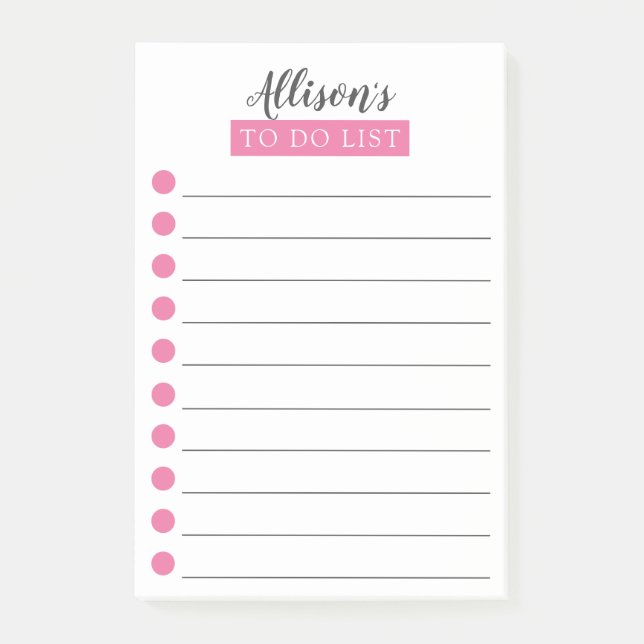 Personalized Pink To Do List Post-it Notes (Front)
