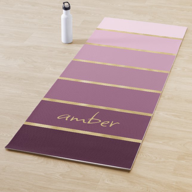 Personalized Pink To Wine Gradient | Gold Stripes Yoga Mat (In Situ)
