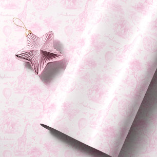 Personalized Pink Toile Safari Baby Shower Gift Wrapping Paper