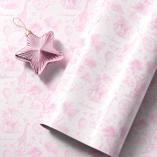 Personalized Pink Toile Safari Baby Shower Gift Wrapping Paper